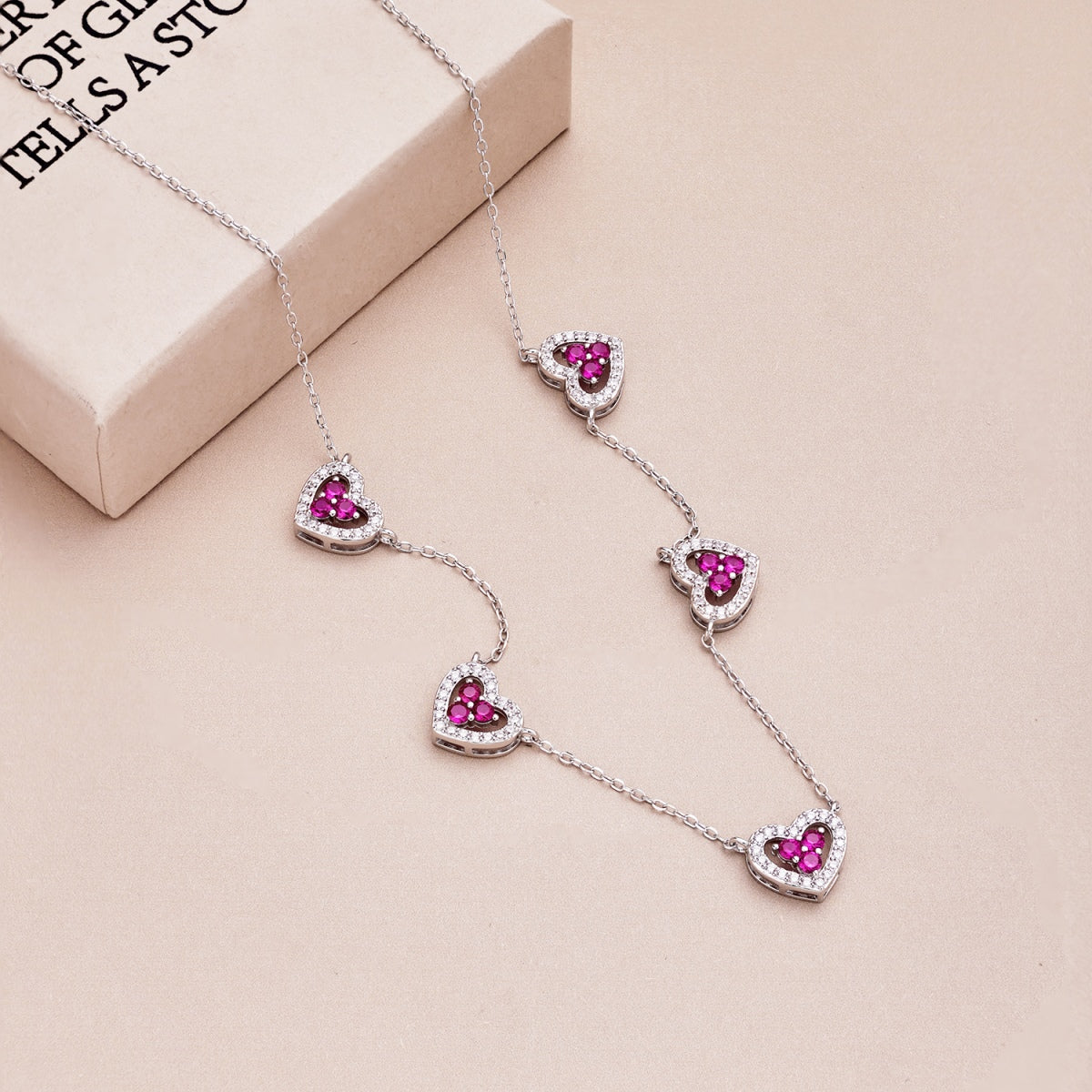 [Together]Sparkling Five Heart Necklace