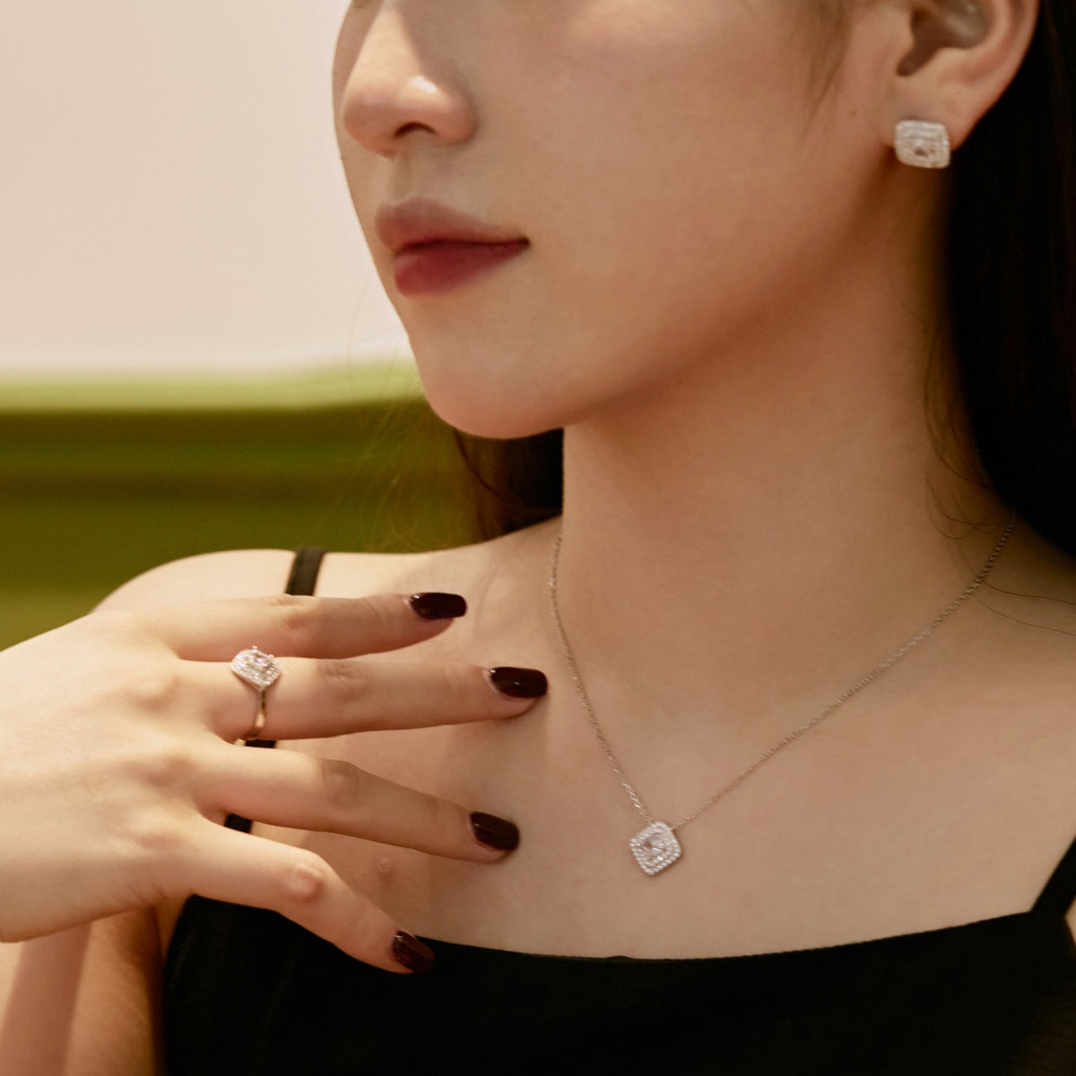 [Together]Sparkling Asscher Cut Necklace