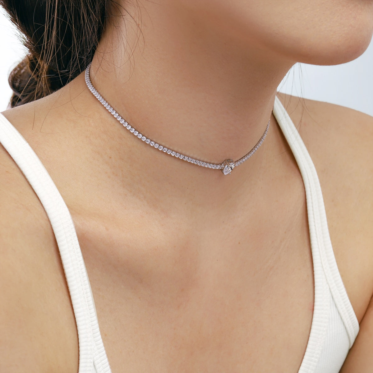 [Together]1.0 carat Unique Pear Cut Tennis Necklace