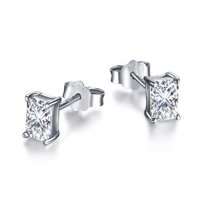 [Together]Stylish Shiny Rectangular Center Stone Stud Earrings