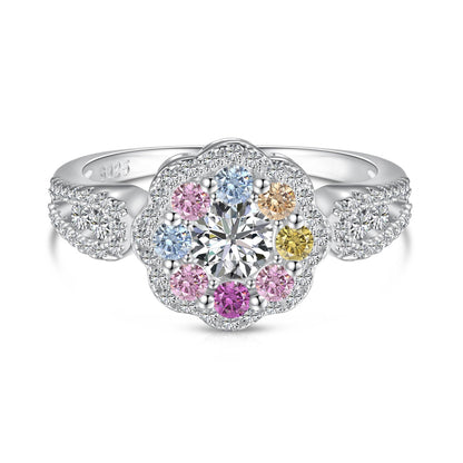 [Together]Delicate Colorful Round Cut Flower Shape Wedding Ring