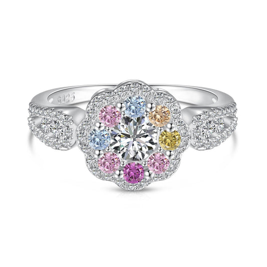 [Together]Delicate Colorful Round Cut Flower Shape Wedding Ring