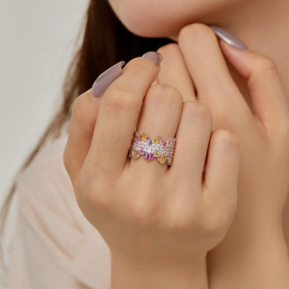 [Together]Luxurious Colorful Radiant Cut Daily Ring