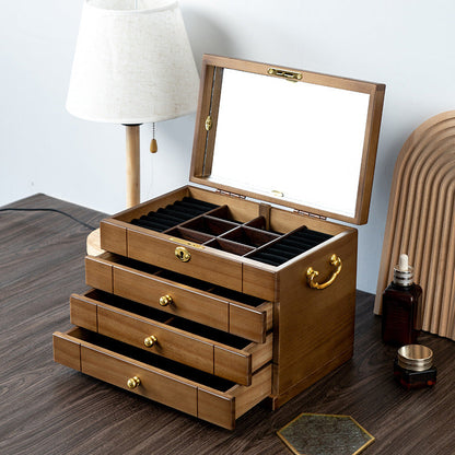 SOLID WOOD RETRO JEWELRY BOX WITH LOCK